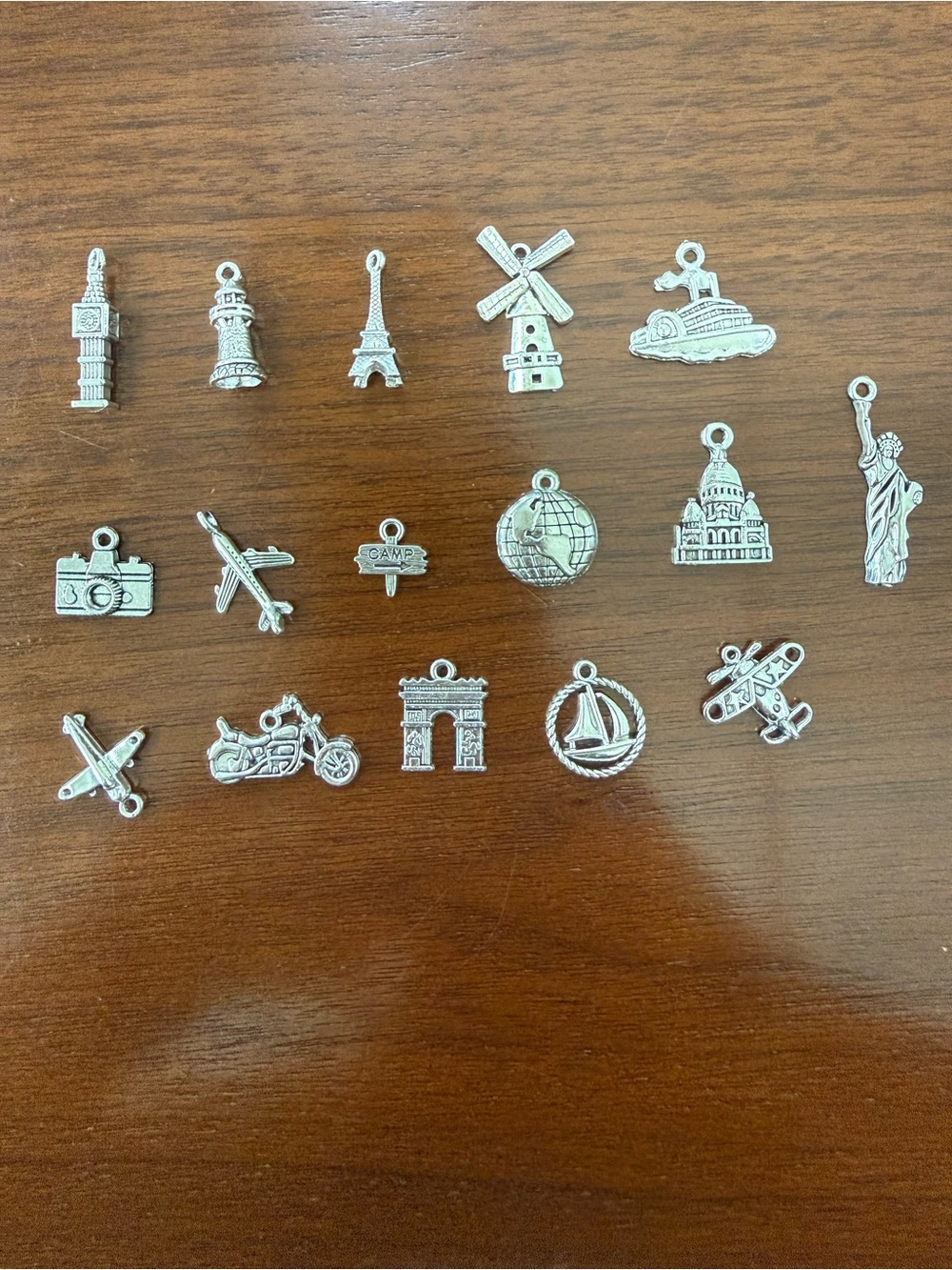 Silver Tone Travel & Landmark Charm Set for Accessories - 36 Pieces Total